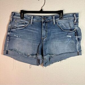 Silver Jeans‎ Co. Blue Denim Cuffed Boyfriend Short Shorts Womens Size 34W/4L